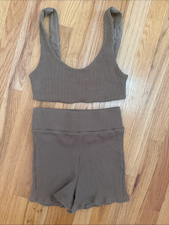 Zara Other - Zara Ribbed Crop Top and Shorts Set in Taupe Brown
